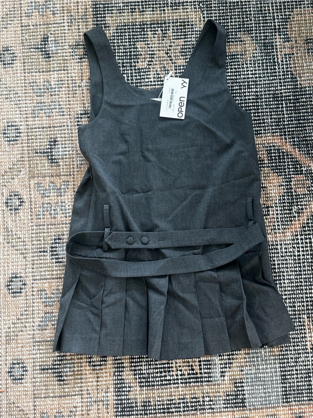 Open Edition Black Pleated Tank Top with Waist Tie (Size M, Korean sizing)
